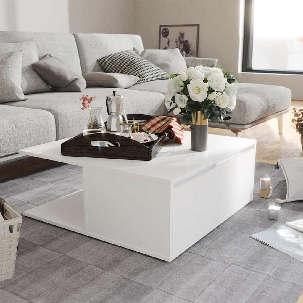 Tavolino da Salotto Bianco 80x80x31 cm in Legno Multistrato