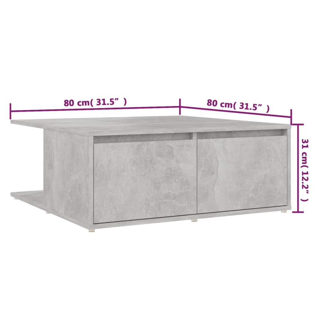Tavolino da Salotto Grigio Cemento 80x80x31cm Legno Multistrato | homemem39