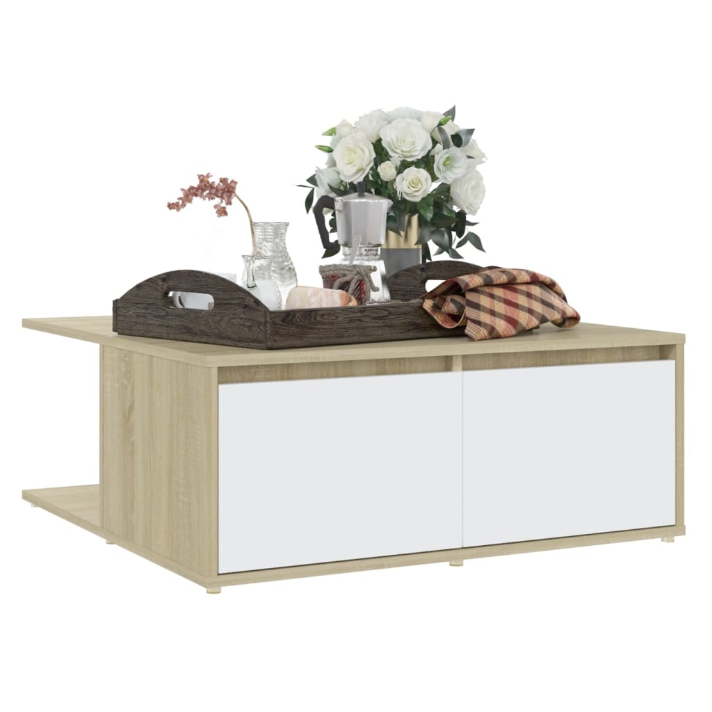 Tavolino Salotto Bianco e Rovere Sonoma 80x80x31cm Multistrato | homemem39