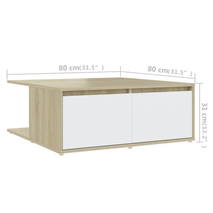 Tavolino Salotto Bianco e Rovere Sonoma 80x80x31cm Multistrato
