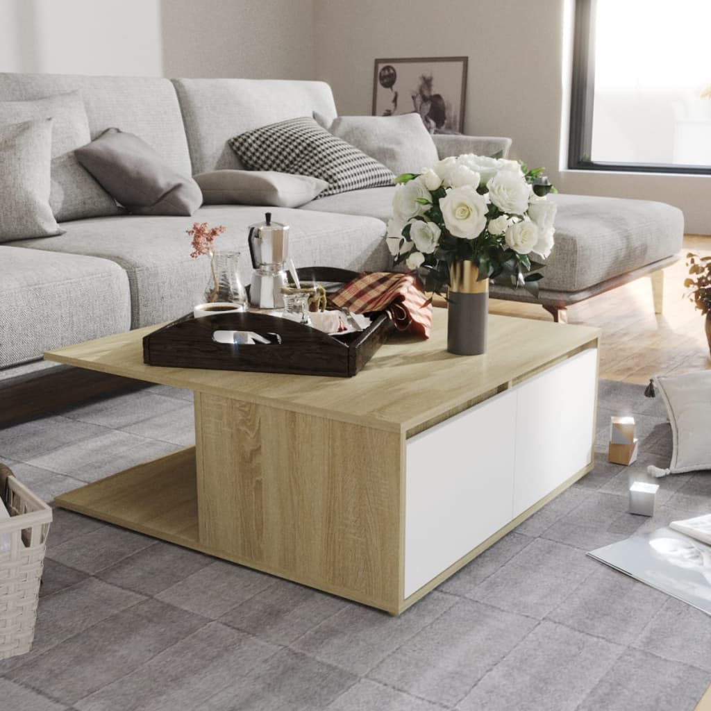Tavolino Salotto Bianco e Rovere Sonoma 80x80x31cm Multistrato | homemem39