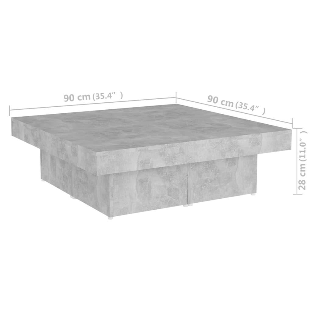 Tavolino da Salotto Grigio Cemento 90x90x28cm Legno Multistrato | homemem39
