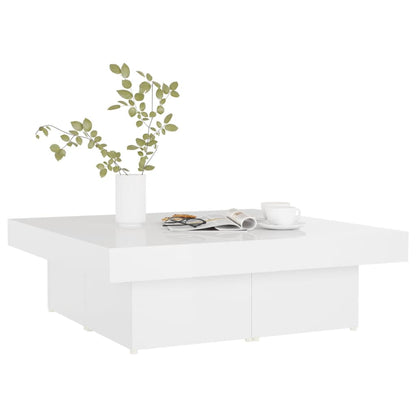 Tavolino da Salotto Bianco Lucido 90x90x28 cm Legno Multistrato | homemem39