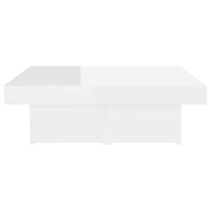 Tavolino da Salotto Bianco Lucido 90x90x28 cm Legno Multistrato
