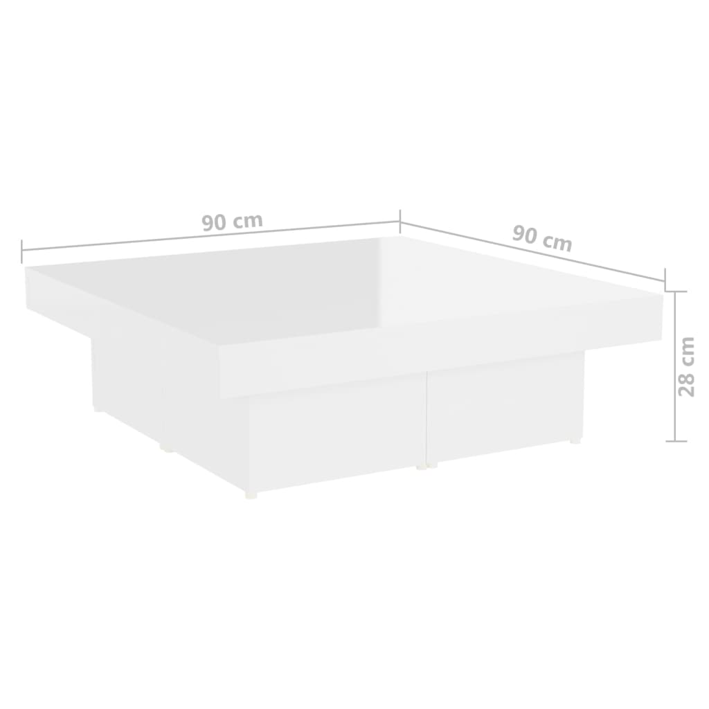 Tavolino da Salotto Bianco Lucido 90x90x28 cm Legno Multistrato | homemem39
