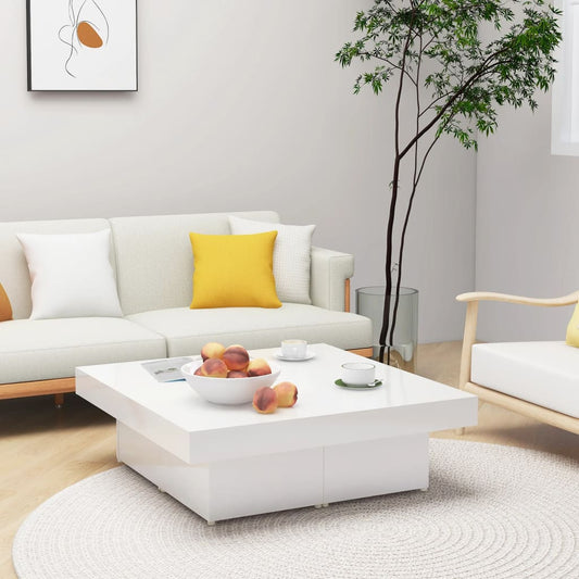 Tavolino da Salotto Bianco Lucido 90x90x28 cm Legno Multistrato | homemem39