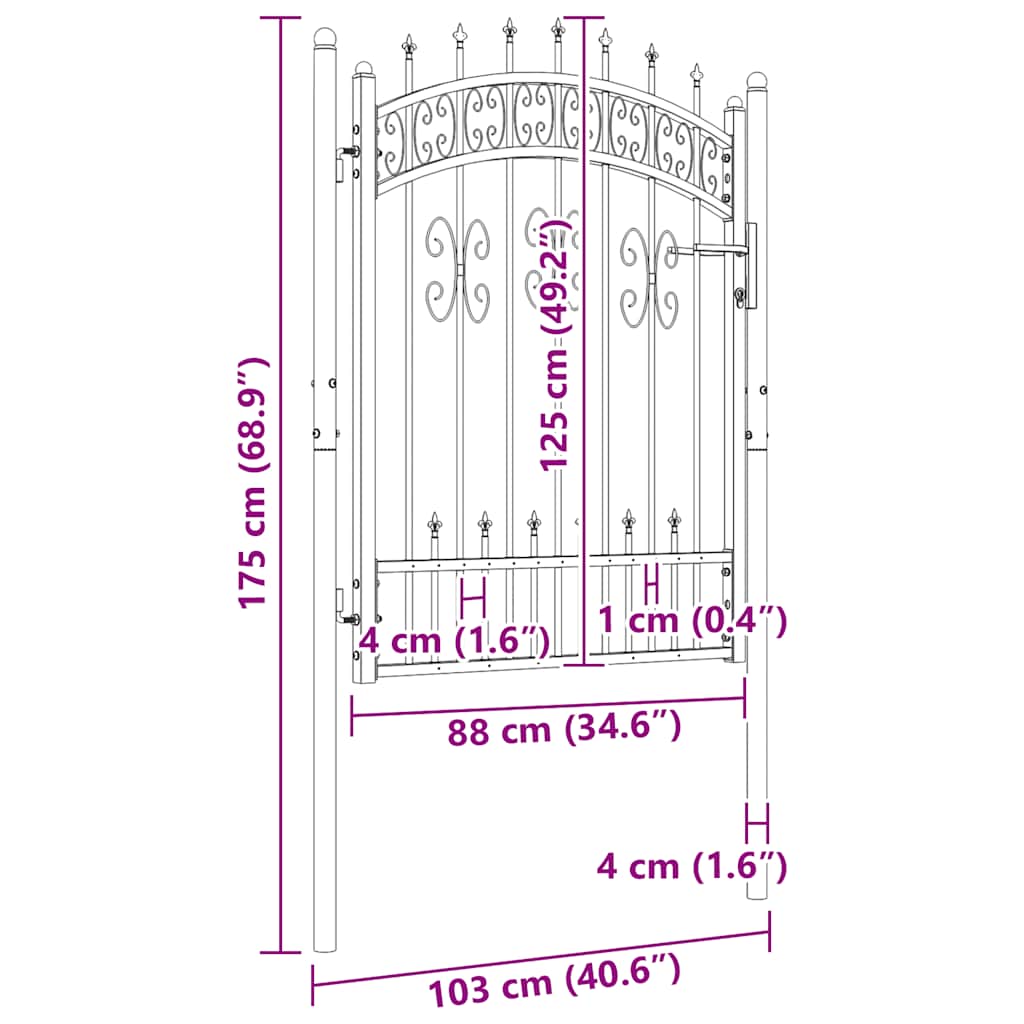 Cancello per recinzione KAMPEN con punta a lancia Nero 103x125 cm in acciaio | homemem39