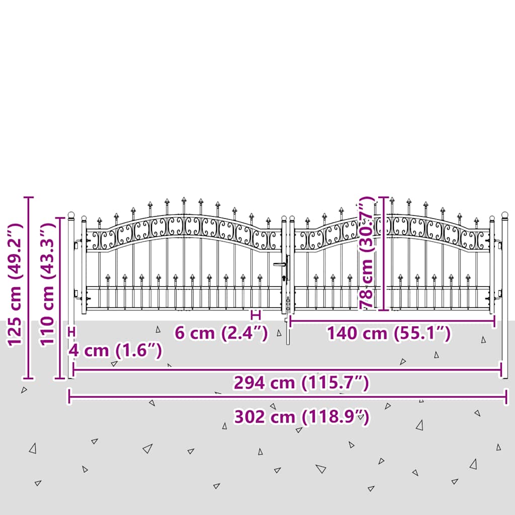 Cancello per recinzione KAMPEN con punta a lancia Nero 302x78 cm in acciaio | homemem39