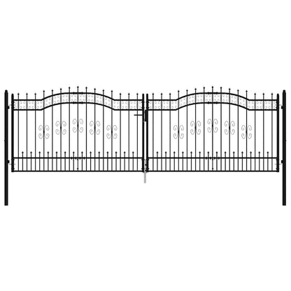 Cancello per recinzione con punta a lancia nero 406x125 cm in acciaio verniciato a polvere