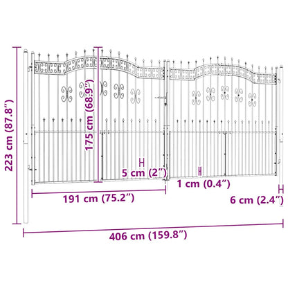 Cancello per recinzione con punta a lancia nero 406x175 cm in acciaio verniciato a polvere