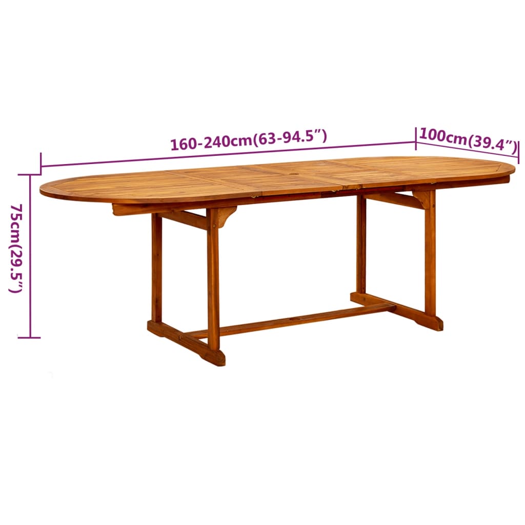 Set Mobili da Pranzo per Giardino 9 pz Legno Massello di Acacia 160-240 cm | homemem39