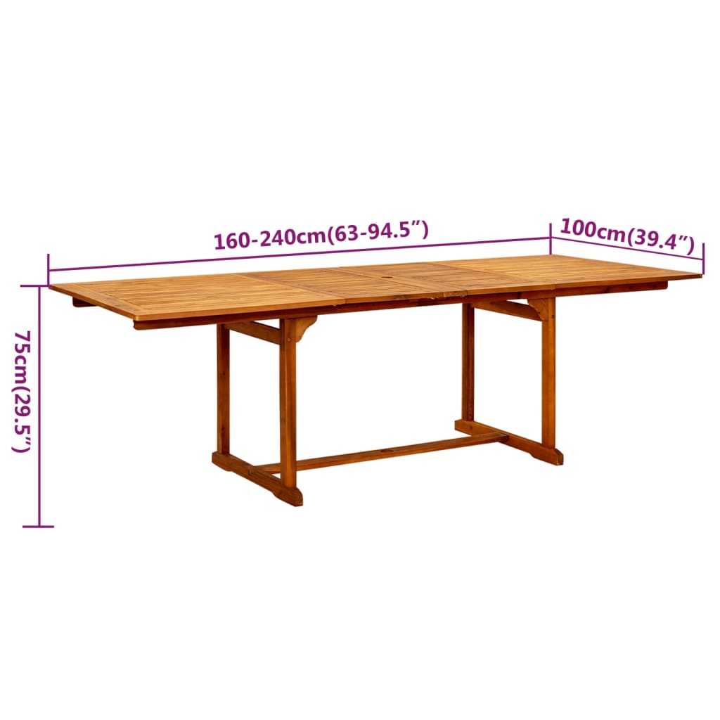 Set Mobili da Pranzo per Giardino 9 pz Legno Massello di Acacia 160-240 cm | homemem39