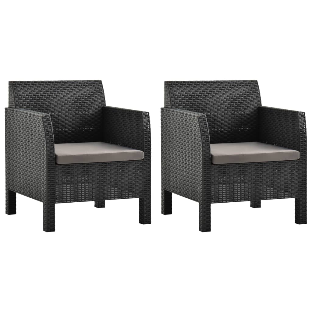 Garden Chairs with Cushions 2 pcs in Anthracite PP Rattan