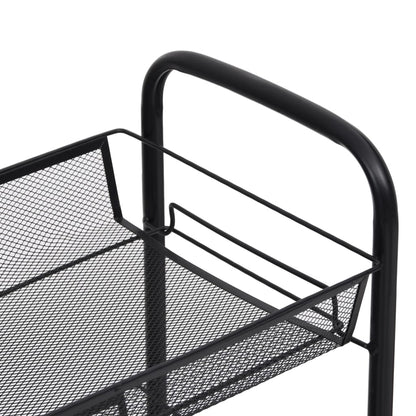 Carrello da Cucina con 3 Ripiani Nero 46x26x64 cm in Ferro