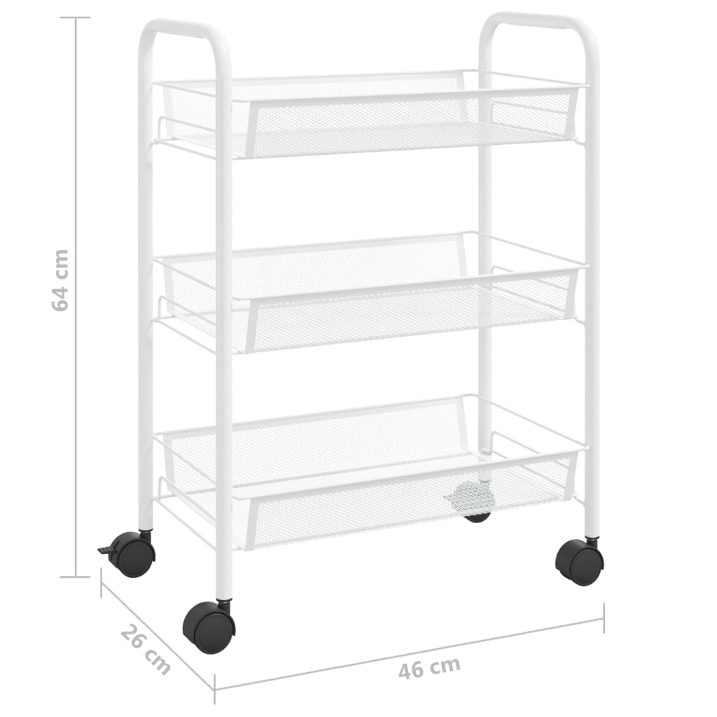 Carrello da Cucina con 3 Ripiani Bianco 46x26x64 cm in Ferro - homemem39