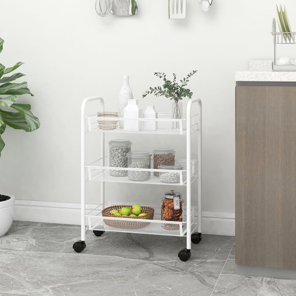 Carrello da Cucina con 3 Ripiani Bianco 46x26x64 cm in Ferro - homemem39