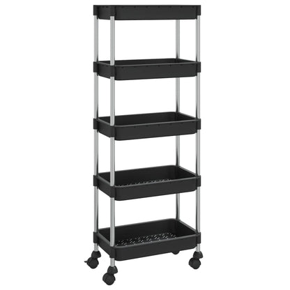 Carrello da Cucina 5 Ripiani Nero 42x29x128 cm Ferro e ABS