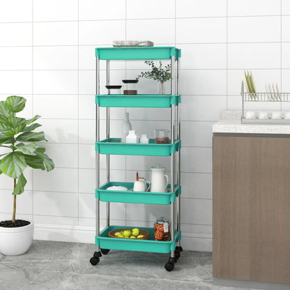 Carrello da Cucina 5 Ripiani Turchese 42x29x128 cm Ferro e ABS - homemem39
