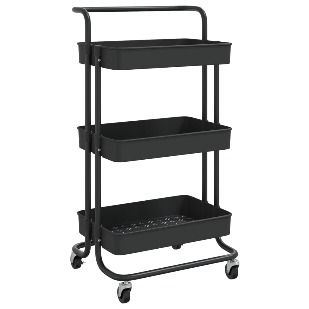 Carrello da Cucina 3 Ripiani Nero 42x35x85 cm Ferro e ABS - homemem39