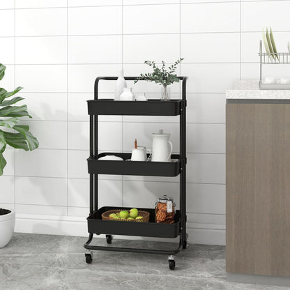 Carrello da Cucina 3 Ripiani Nero 42x35x85 cm Ferro e ABS - homemem39