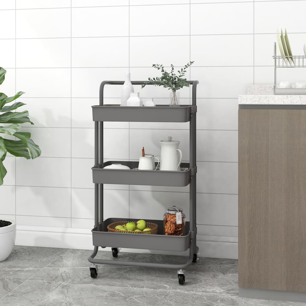 Carrello da Cucina 3 Ripiani Grigio 42x35x85 cm Ferro e ABS - homemem39