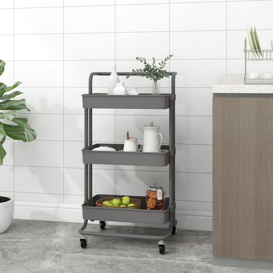 Carrello da Cucina 3 Ripiani Grigio 42x35x85 cm Ferro e ABS - homemem39