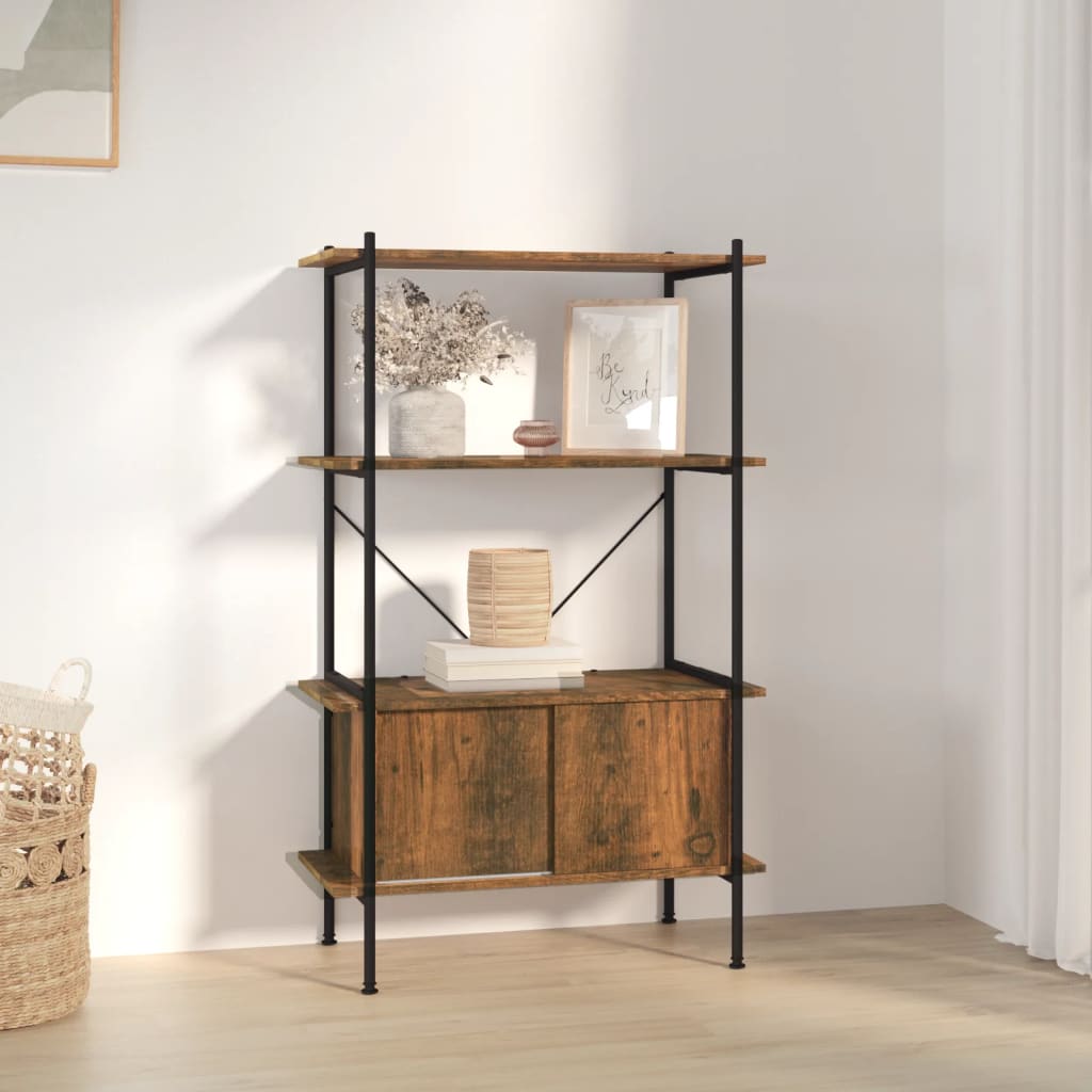 Scaffalatura 4 Livelli con Mobile 80x40x130 cm Acciaio e Legno | homemem39