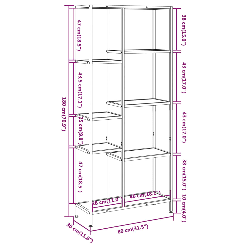 Scaffale per Libri 80x30x180 cm Acciaio e Legno Multistrato - homemem39