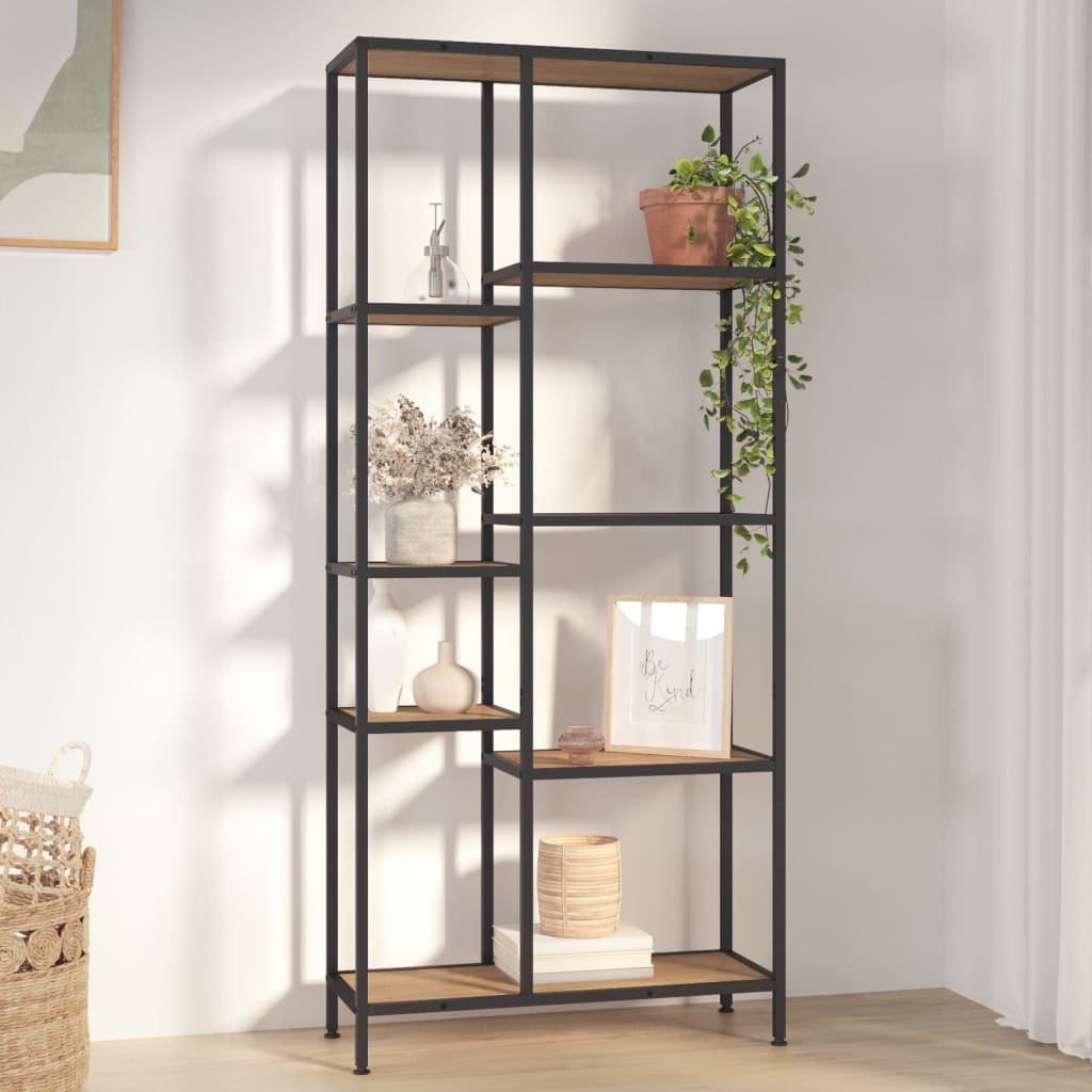 Scaffale per Libri 80x30x180 cm Acciaio e Legno Multistrato - homemem39