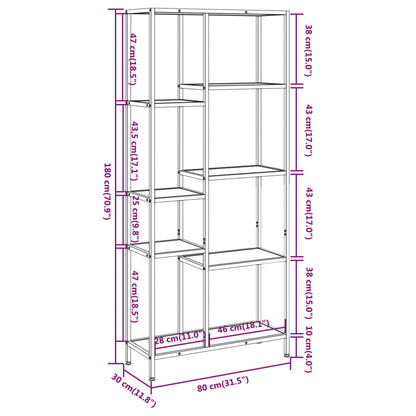 Scaffale per Libri 80x30x180 cm Acciaio e Legno Multistrato | homemem39