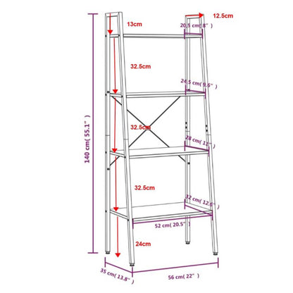 Scaffale Autoportante 4 Ripiani Marrone Chiaro Nero 56x35x140cm