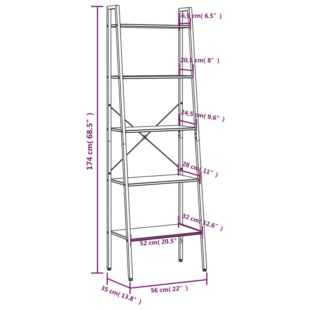 Scaffale Autoportante 5 Ripiani Marrone Chiaro Nero 56x35x174cm | homemem39