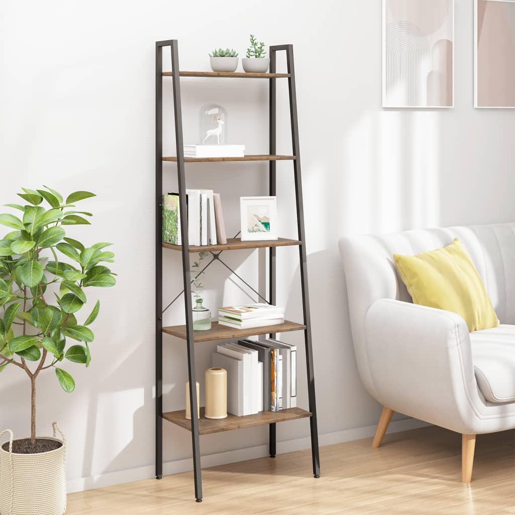 Scaffale Autoportante 5 Ripiani Marrone Scuro Nero 56x35x174 cm | homemem39