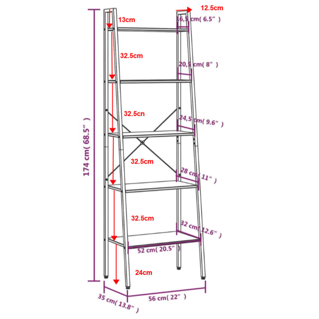 Scaffale Autoportante con 5 Ripiani Nero 56x35x174 cm | homemem39