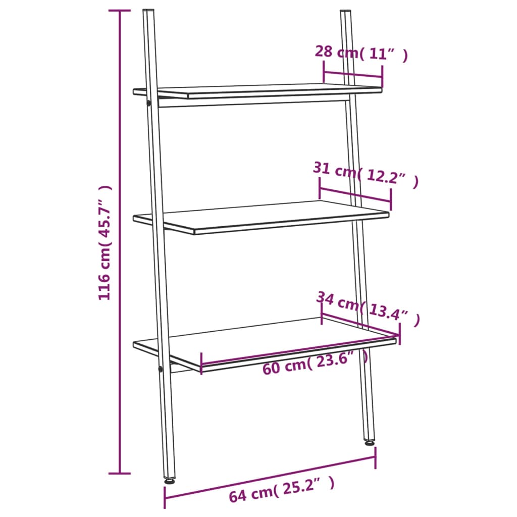 Scaffale Pendente a 3 Livelli Nero 64x34x116cm - homemem39