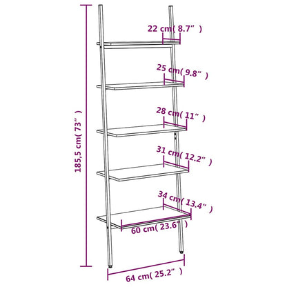 Scaffale Pendente 5 Ripiani Marrone Chiaro e Nero 64x34x185,5cm | homemem39