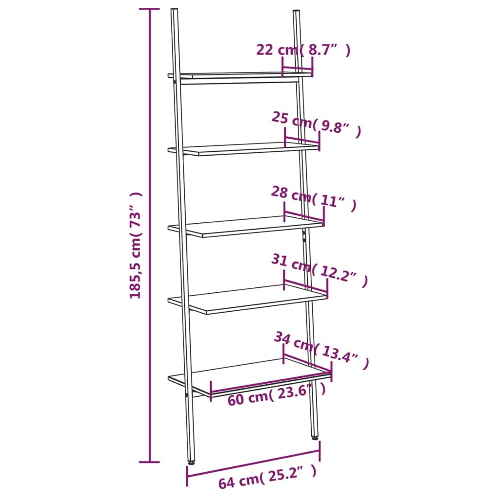 Scaffale Pendente 5 Livelli Marrone Scuro e Nero 64x34x185,5 cm