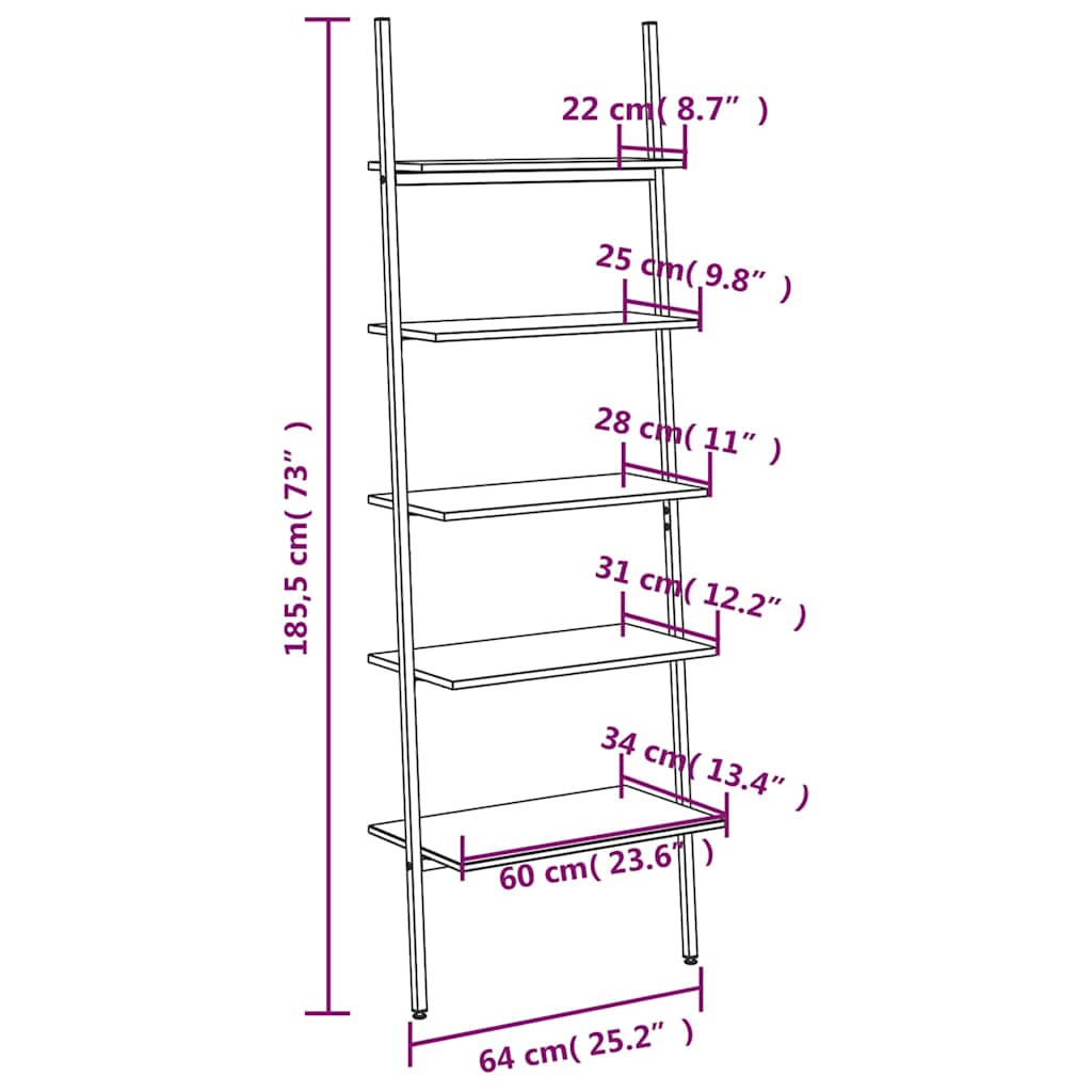 Scaffale Pendente a 5 Livelli Nero 64x34x185,5 cm