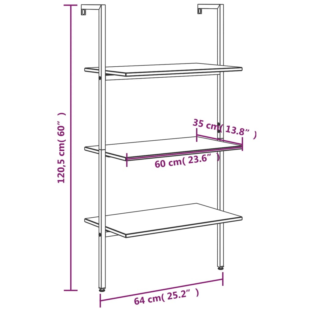 Scaffale Pendente a 3 Livelli Nero 64x35x120,5 cm | homemem39