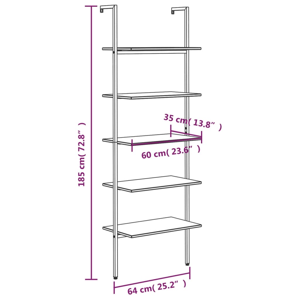Scaffale Pendente 5 Ripiani Marrone Chiaro e Nero 64x35x185 cm | homemem39