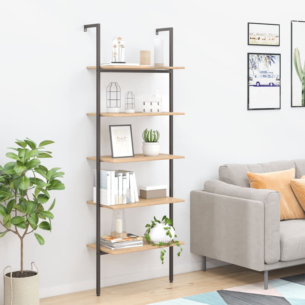 Scaffale Pendente 5 Ripiani Marrone Chiaro e Nero 64x35x185 cm | homemem39