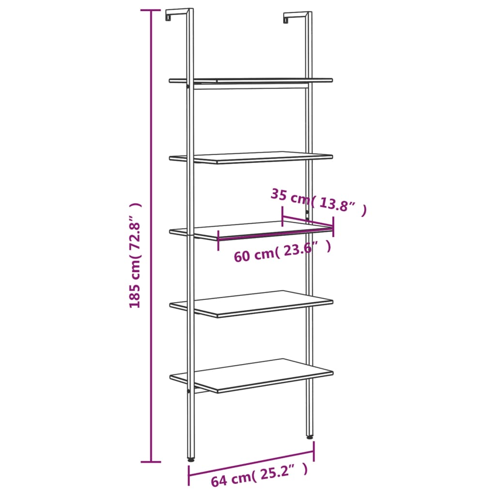 Scaffale Pendente a 5 Livelli Nero 64x35x185 cm | homemem39