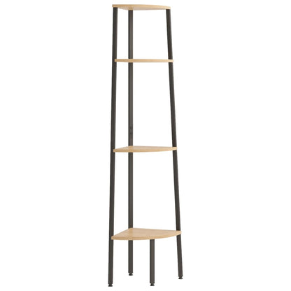 Scaffale angolare a 4 ripiani marrone chiaro e nero 45,5x31,5x150 cm | homemem39