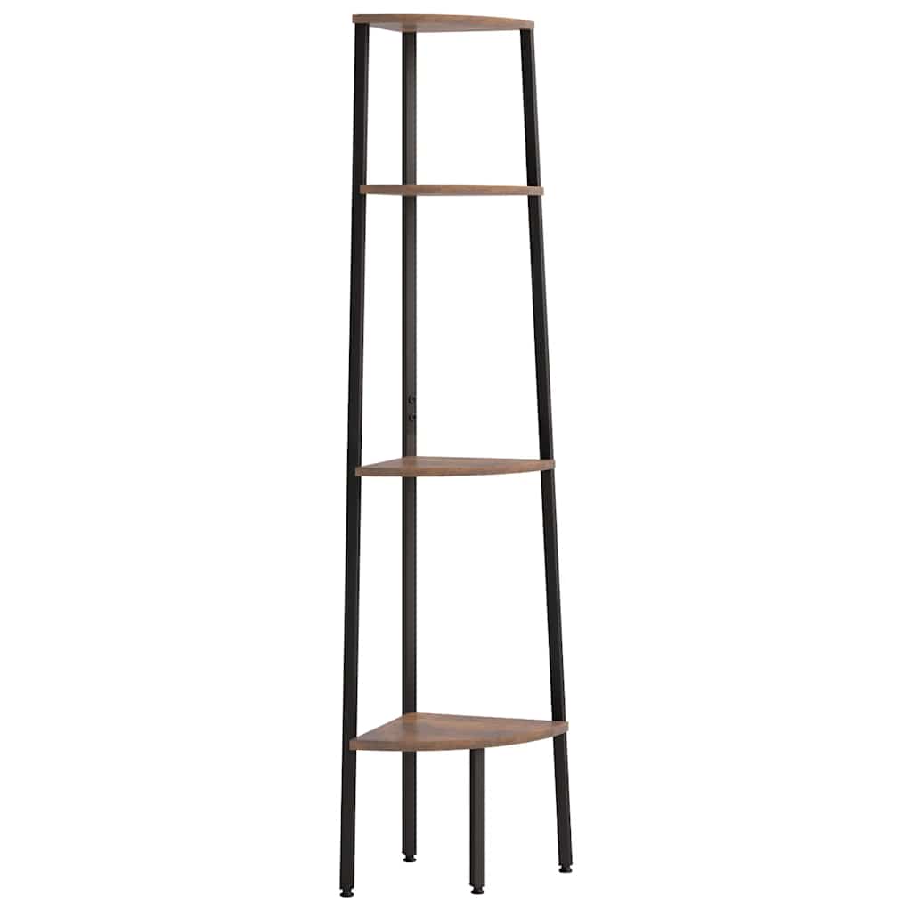 Scaffale angolare a 4 ripiani marrone scuro e nero 45,5x31,5x150 cm | homemem39