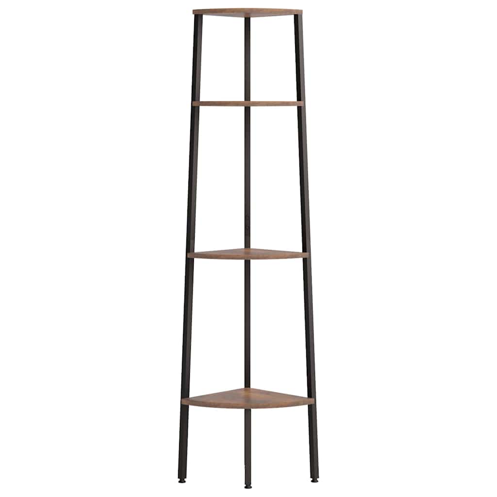 Scaffale angolare a 4 ripiani marrone scuro e nero 45,5x31,5x150 cm | homemem39