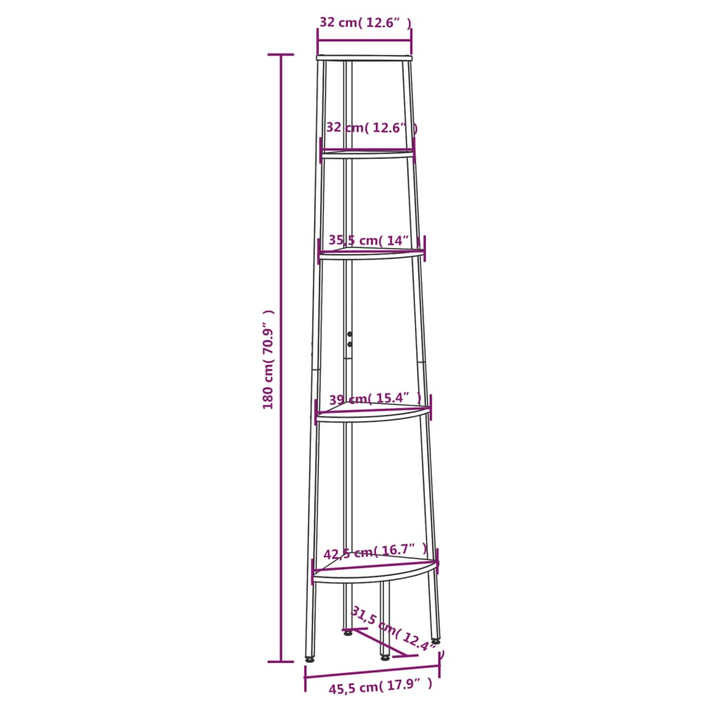 Scaffale Angolare 5 Livelli Marrone Chiaro Nero 45,5x31,5x180cm - homemem39