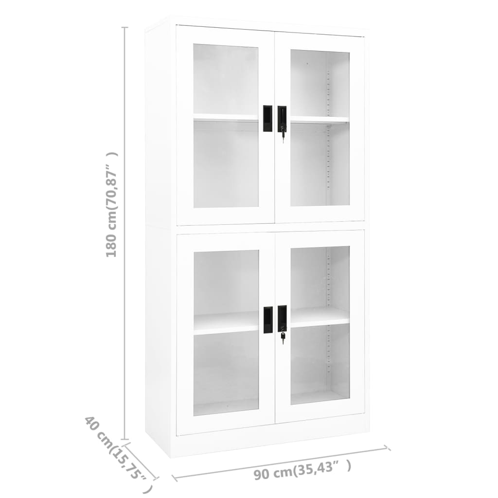 Armadio per Ufficio Bianco 90x40x180 cm in Acciaio e Vetro | homemem39