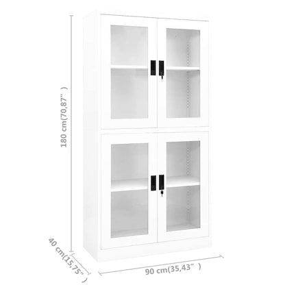Armadio per Ufficio Bianco 90x40x180 cm in Acciaio e Vetro