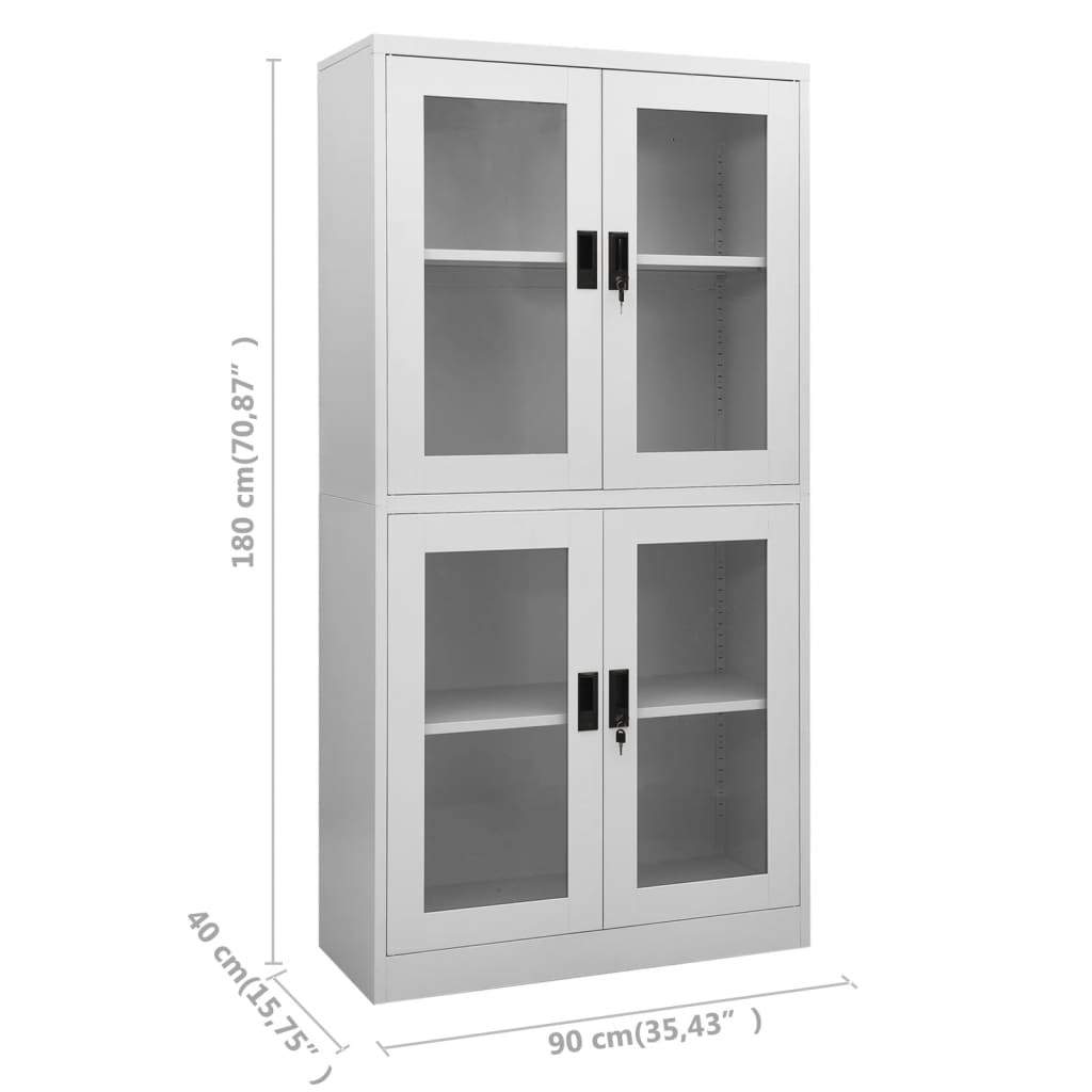 Armadio per Ufficio Grigio Chiaro 90x40x180 cm Acciaio e Vetro | homemem39