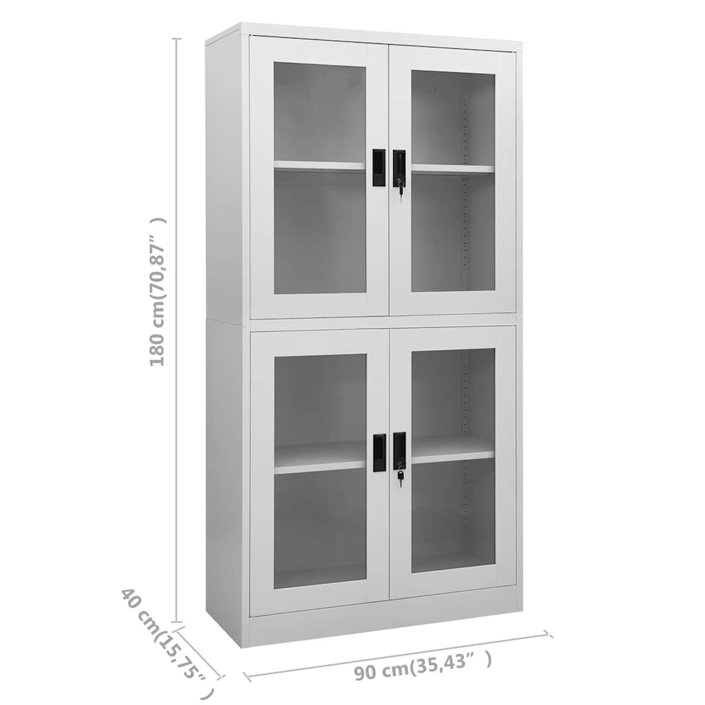 Armadio per Ufficio Grigio Chiaro 90x40x180 cm Acciaio e Vetro